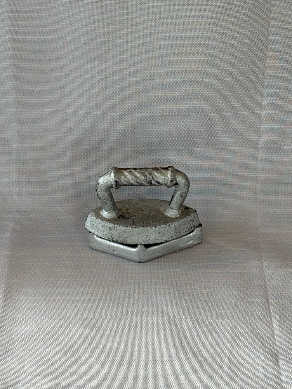Vintage Small Decorative Metallic Silver Iron Accent with Handle